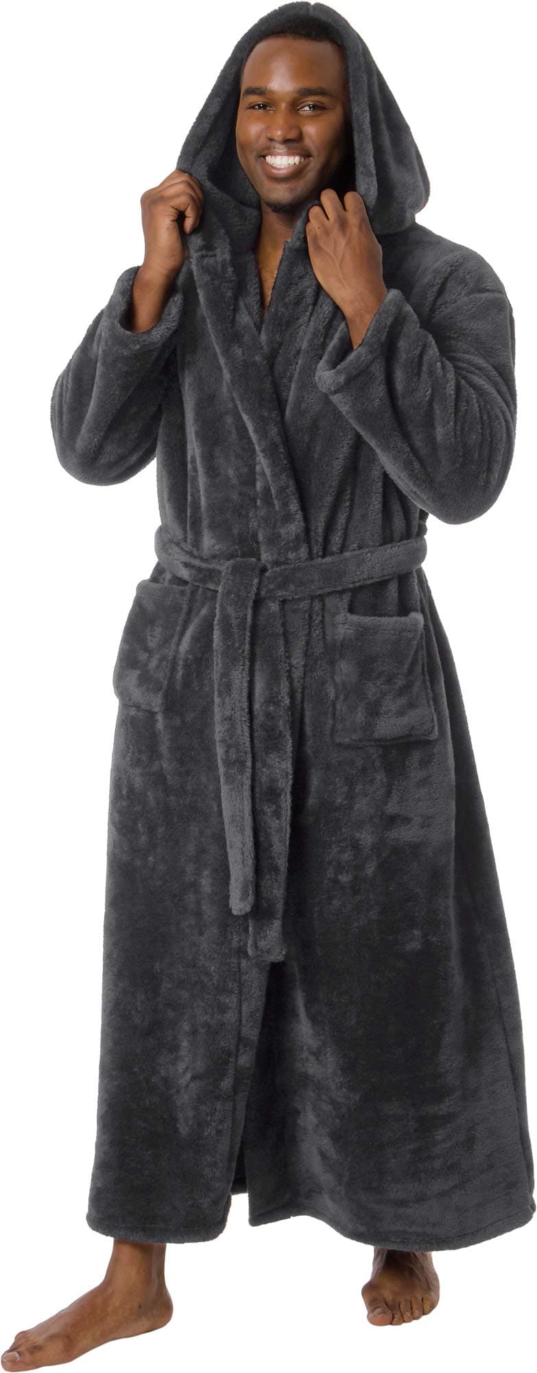 Ross Michaels Mens Luxury 400gsm Hooded Long Robe - Full Length Plush Big & Tall Bathrobe