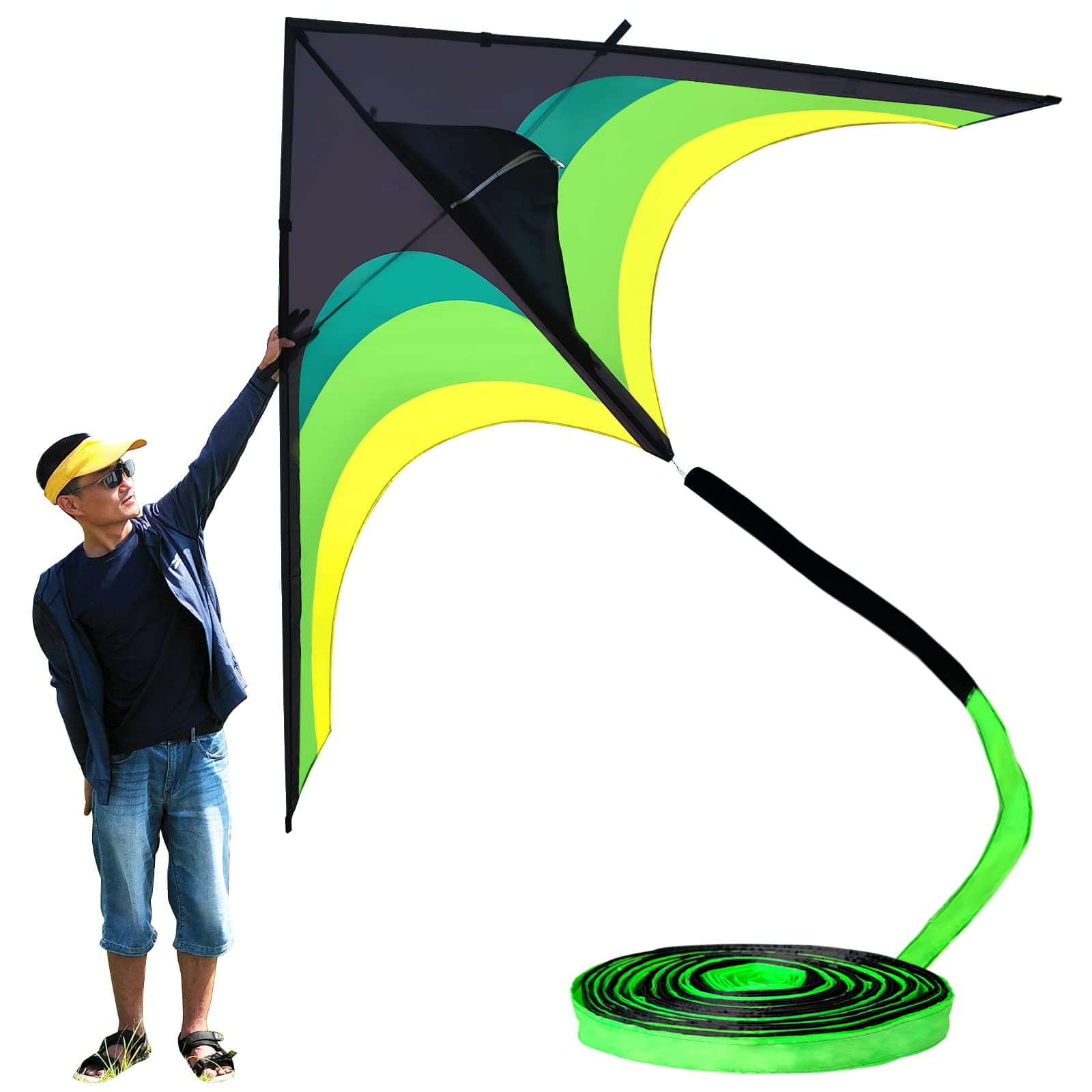 Delta Kite for Kids Ages 4-8 and 8-12 & Adults,Extremely Easy to Fly Kite,Best Kite for Beginners,9ft Huge Delta Kite Come with 98ft Tail