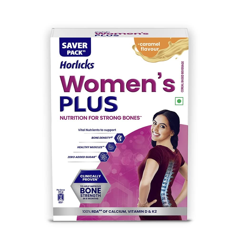 Horlicks Women's Plus Caramel Nutrition Drink 400 g Refill Pack, Nutrition for strong Bones with 100% daily Calcium & Vitamin D - No Added Sugar
