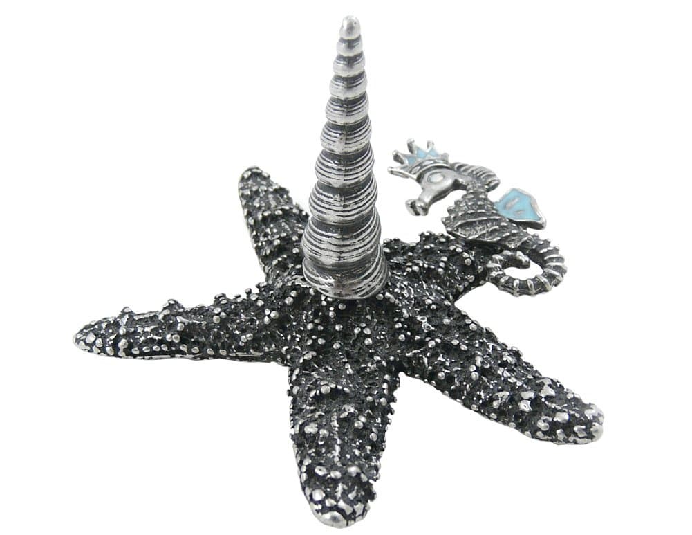 Modern ArtisansAmerican Made Pewter Starfish Ring Holder with Enameled Seahorse Accent
