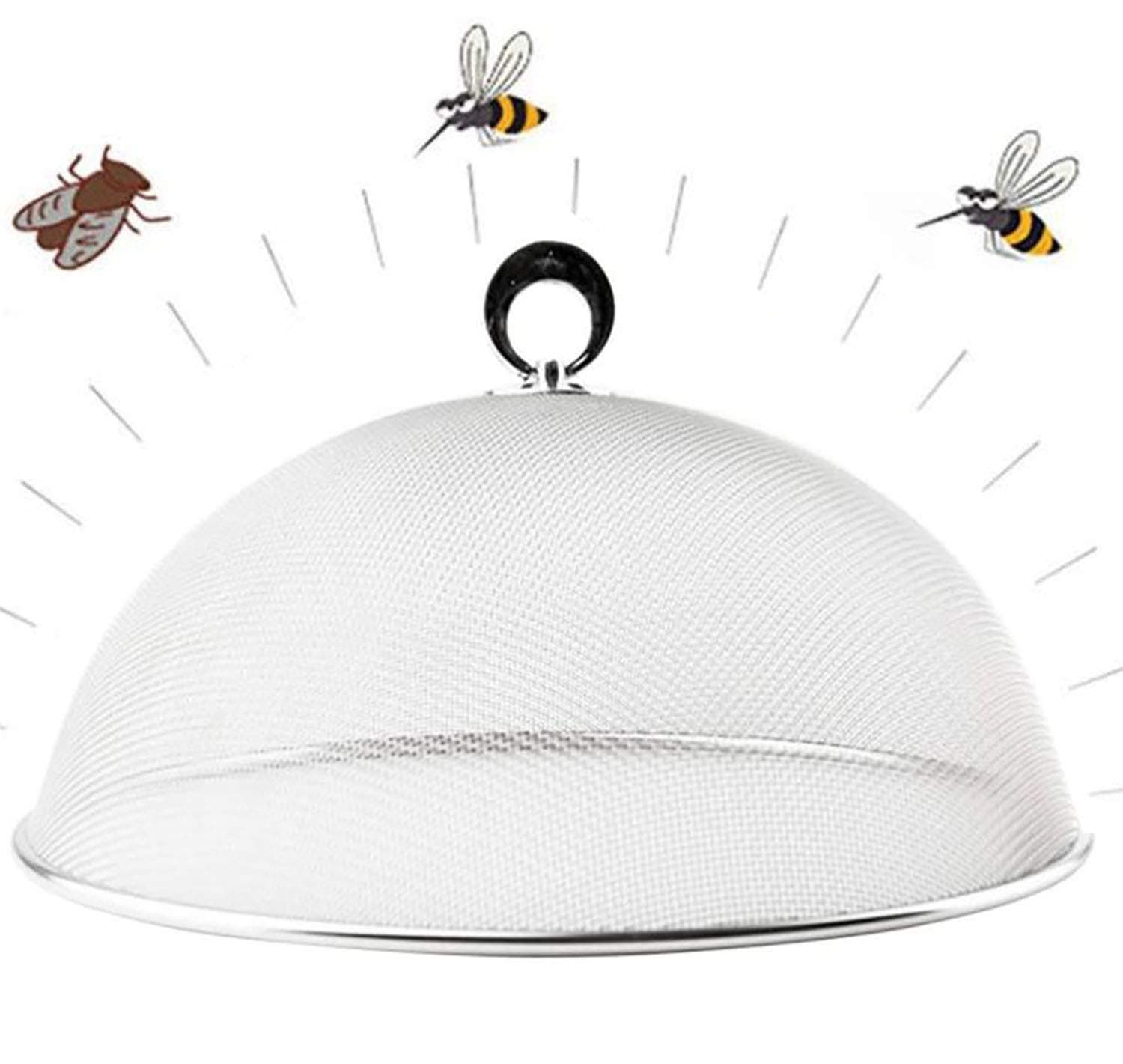 AJIODA Stainless Steel Mesh Food Cover, 11.8 inch Diameter Dome Picnic Outdoor Mesh Tent Food Cover Protectors for Outdoors, Camping, Parties, Picnics, BBQs, Sliver