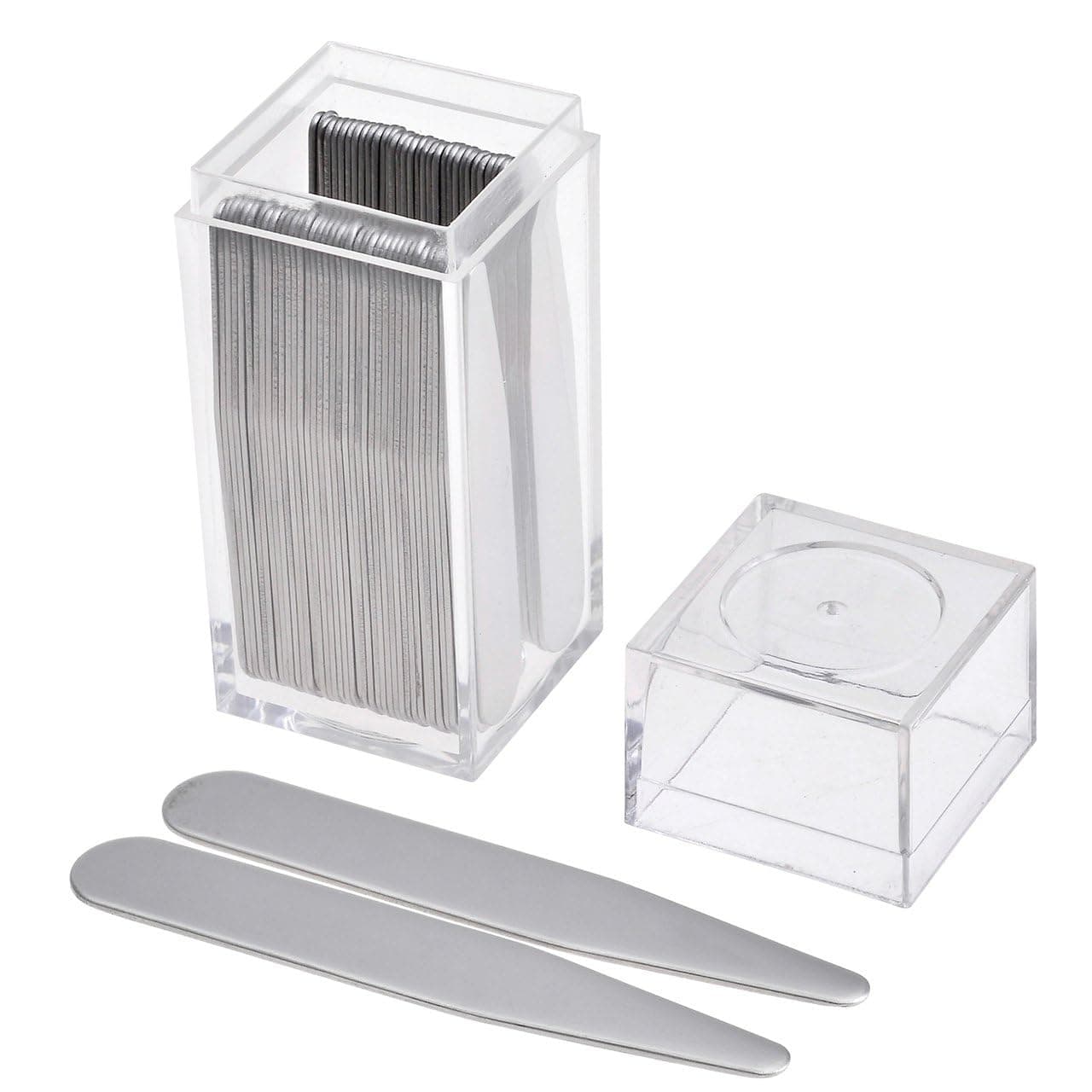 GROONFEIR Metal Collar Stays, 40 Pcs 4 Sizes Stainless Steel Collar Stays in Clear Plastic Box Metal Collar Stays for Men's Dress Shirts Steel Shirt Collar Inserts .5 cm 6.25 cm 6.875 cm 7.5 cm Silver