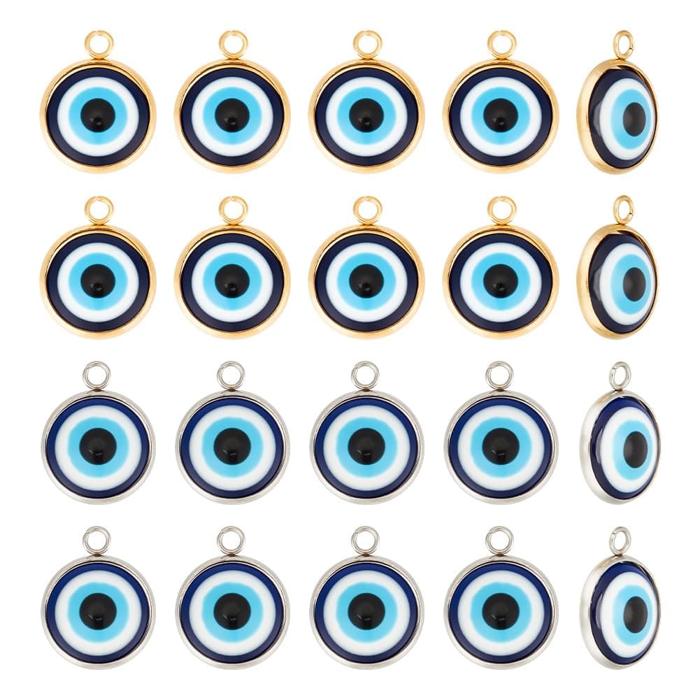 arricraft 20 Pcs Evil Eye Charm, Evil Eye Pendant Charms Blue Resin Beads Pendants for DIY Necklace Bracelet Jewelry Making