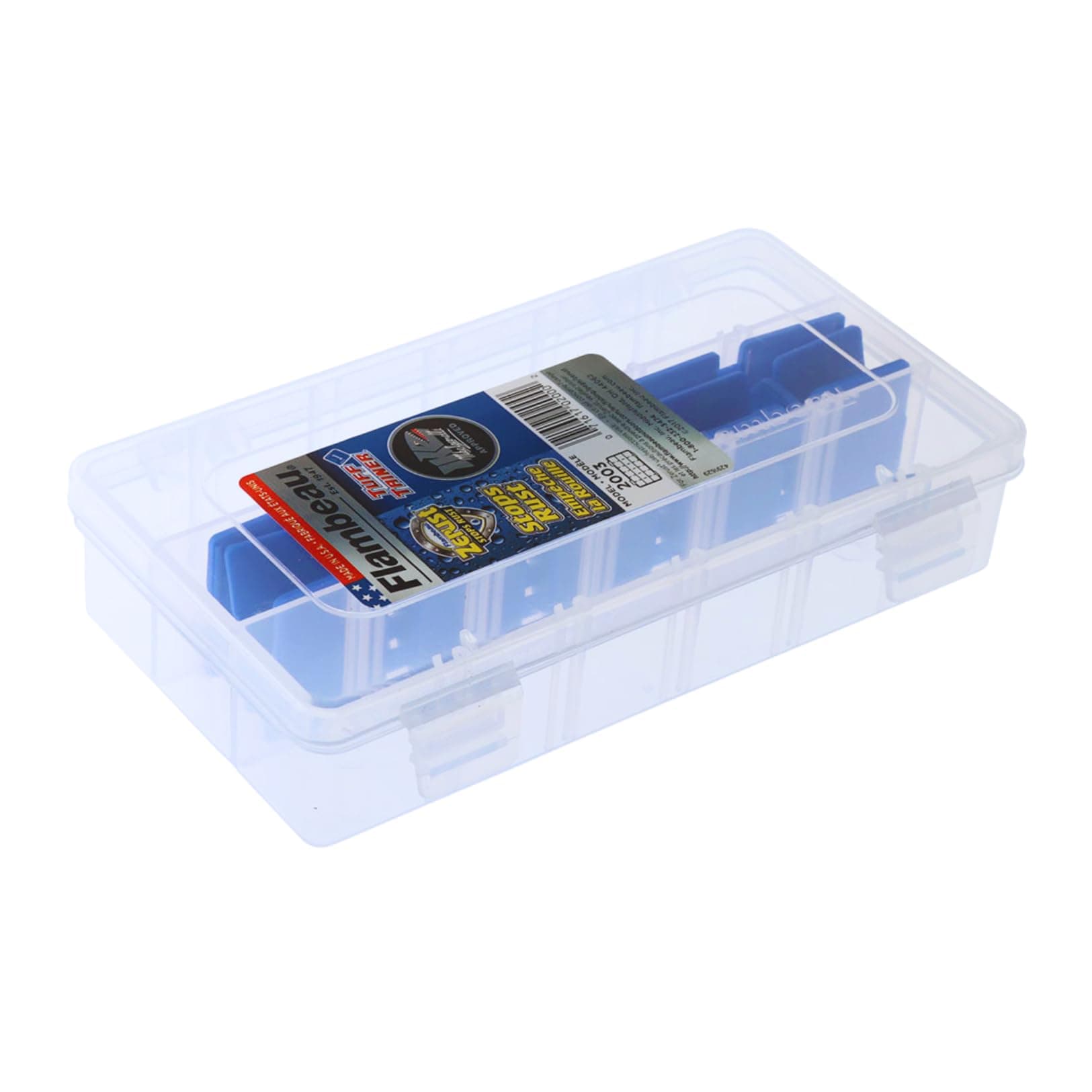 Flambeau Outdoors 2003 Tuff Tainer, Fishing Tray, Includes [15] Zerust Dividers, 18 Compartments, Blue, Transparent white - 7" x 4.12" x 1.5"