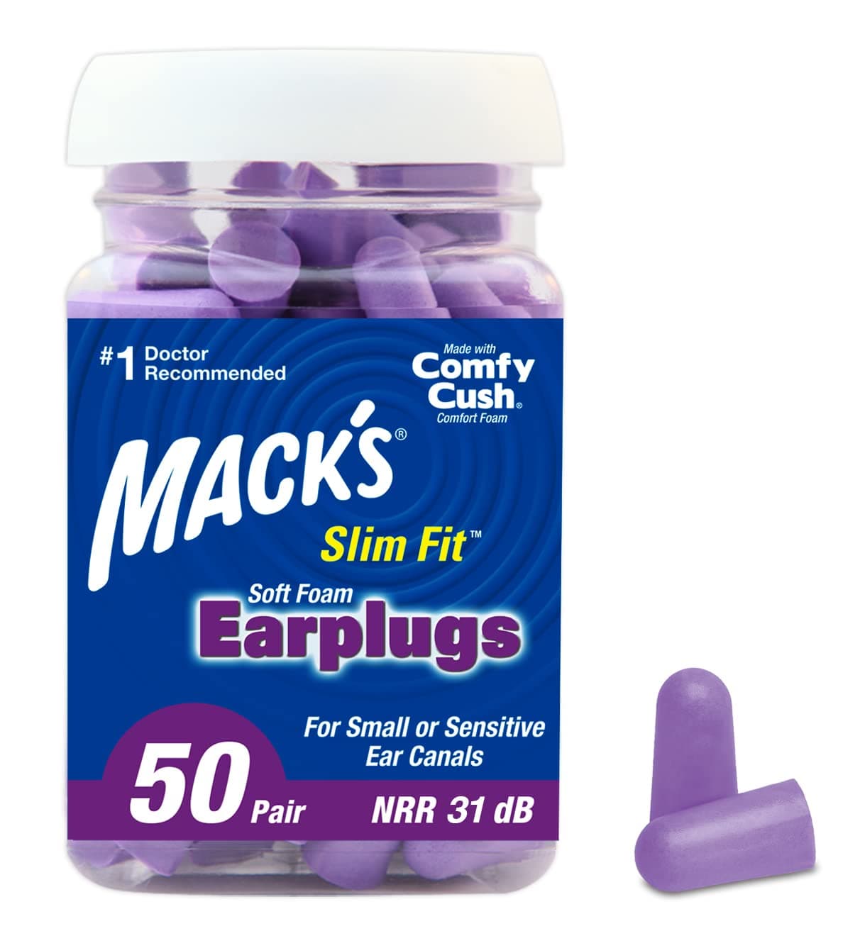 Mack's SafeSound Slim Fit Soft Foam Earplugs 50 Pair Jar