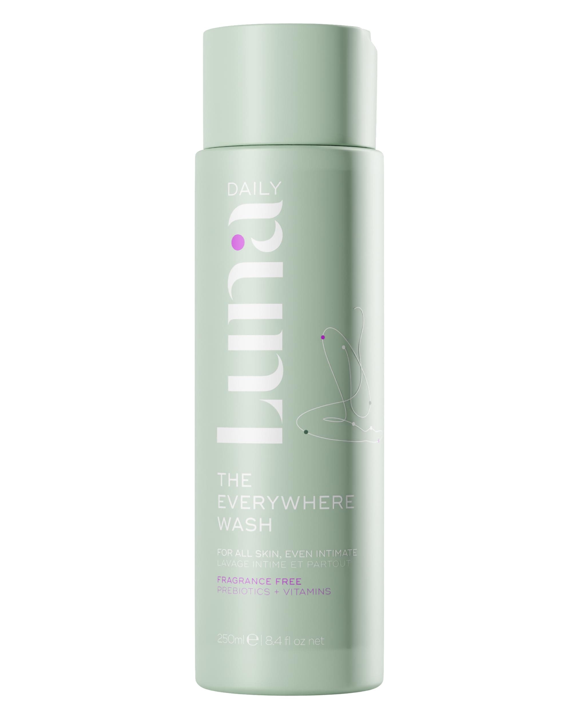 Luna Daily The Everywhere Wash 250ml Fragrance Free | Gentle Body Wash | Travel Size, Unscented, Natural, Hydrating, pH Balanced