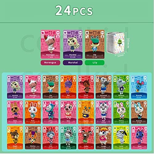 24PCS NFC Tag Game Cards for ACNH New Horizon Game Rare Villager Cards of the Wild Switch/Wii U/Switch Lite Amibo Mini Cards with Crystal Case 1.25*0.85*0.05 inches