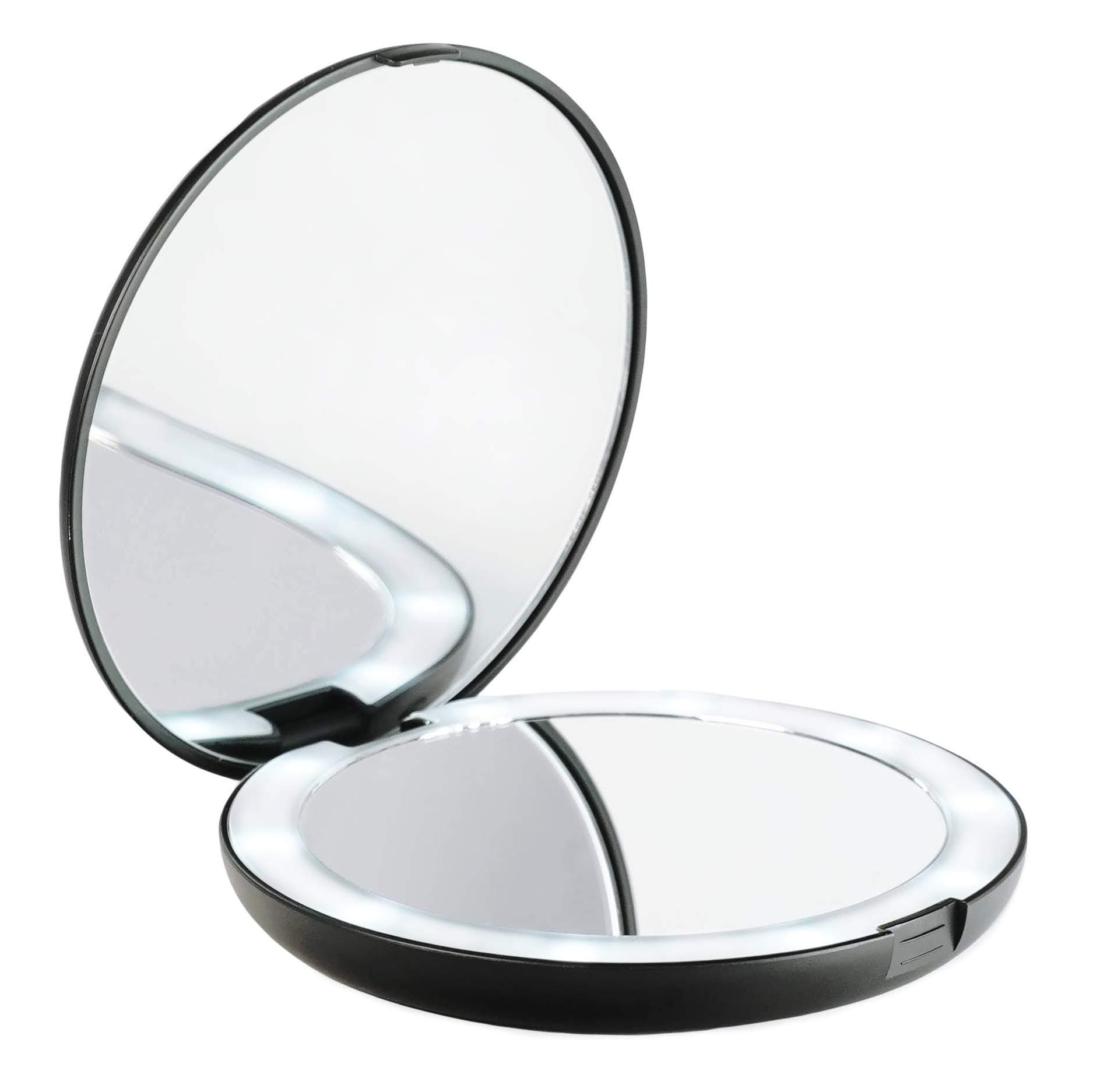 LUNA London LED Lighted Compact Makeup Mirror | 1x/7x Magnifying, Illuminated, Portable, Folding | Perfect for Handbag, Pocket & Travel Beauty Needs | Midnight Matte Black