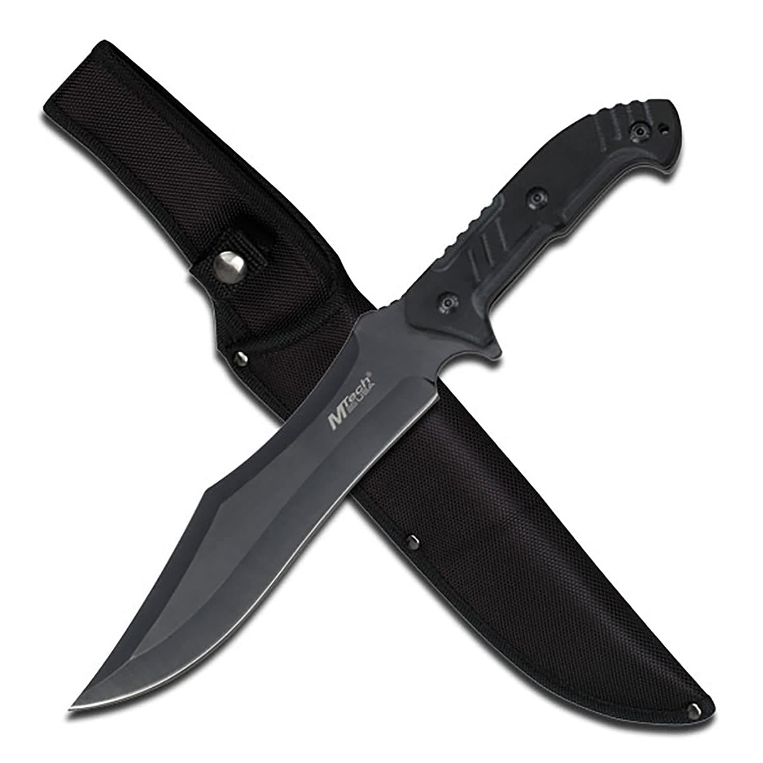 Fixed Blade Knife – Black Stainless Steel Blade with Black Carved G10 Handle, Full Tang, Includes 1680D Nylon Sheath - Hunting, Camping, Survival, Tactical, EDC – MT-20-39