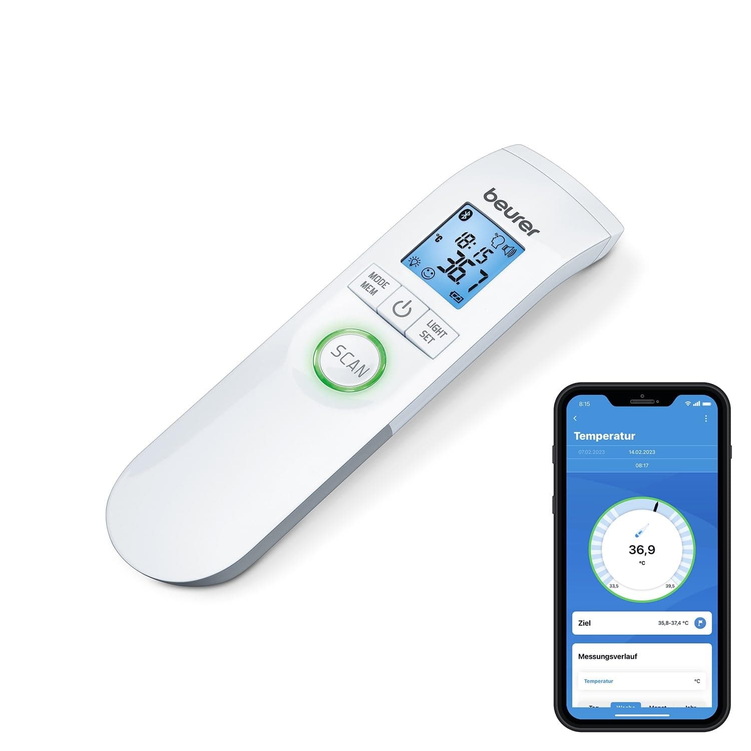 Beurer FT95 Contactless Thermometer with Bluetooth & Free App To Measure And Monitor Temperature, With Fever Alert Function And In-Built Memory To Store Your Last 60 Readings