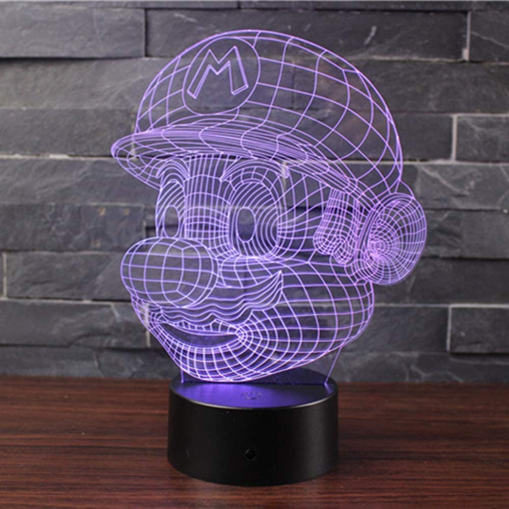 Doremy 3D Illusion LED Night Light Table Desk Lamp 7 Colors Gradual Changing Touch with USB Cable for Home Decoration or Children’s Gifts (Mario)