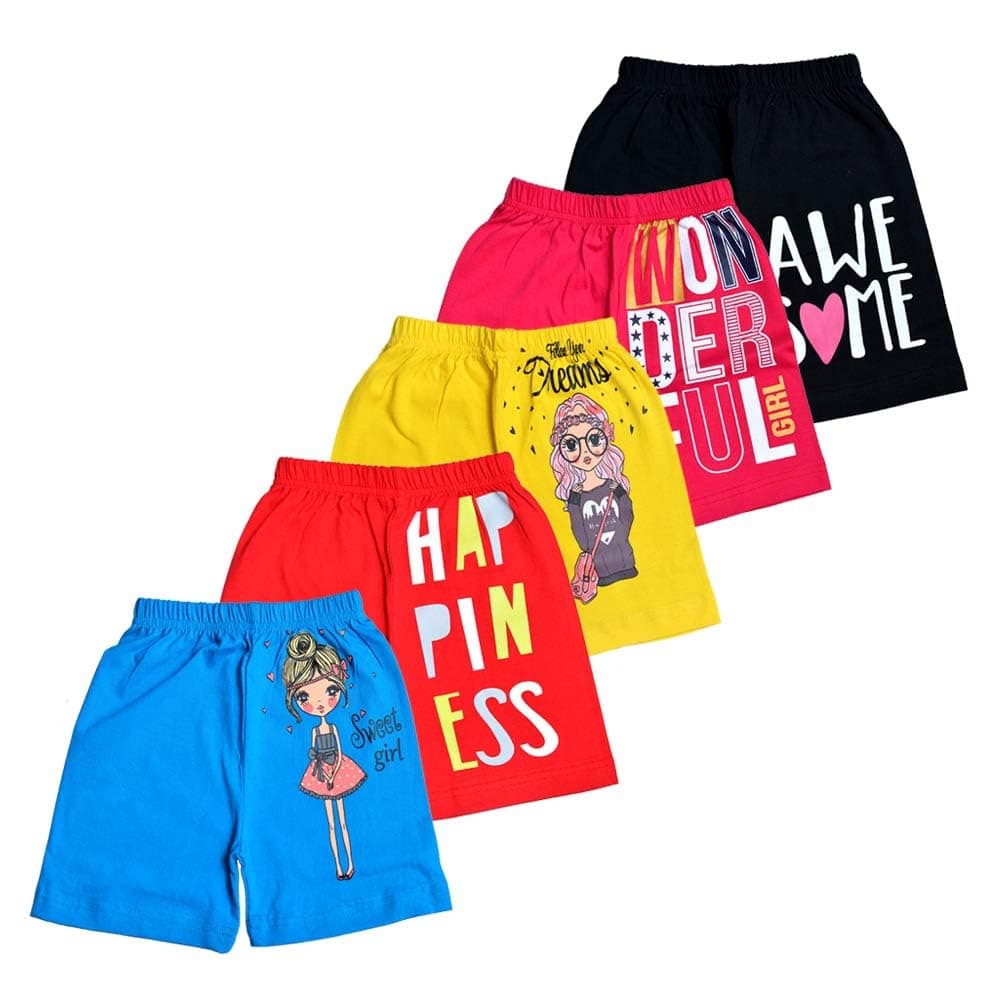 T2F Girls Cotton Printed Shorts(Pack of 5)