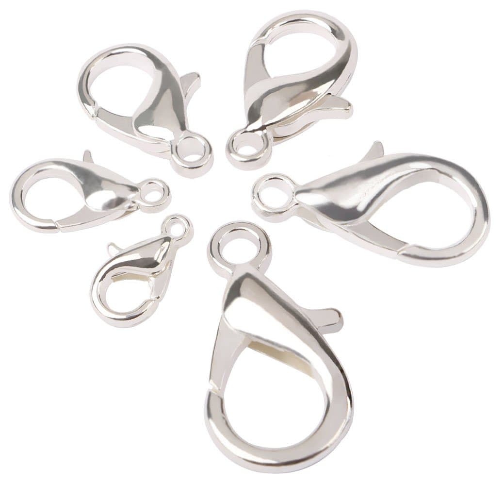 sdoot 180 Pcs 6 Sizes Curved Lobster Claw Clasps Jewelry Fastener Hook Silver Tone Jewelry Findings for Jewelery Making Necklaces Bracelets
