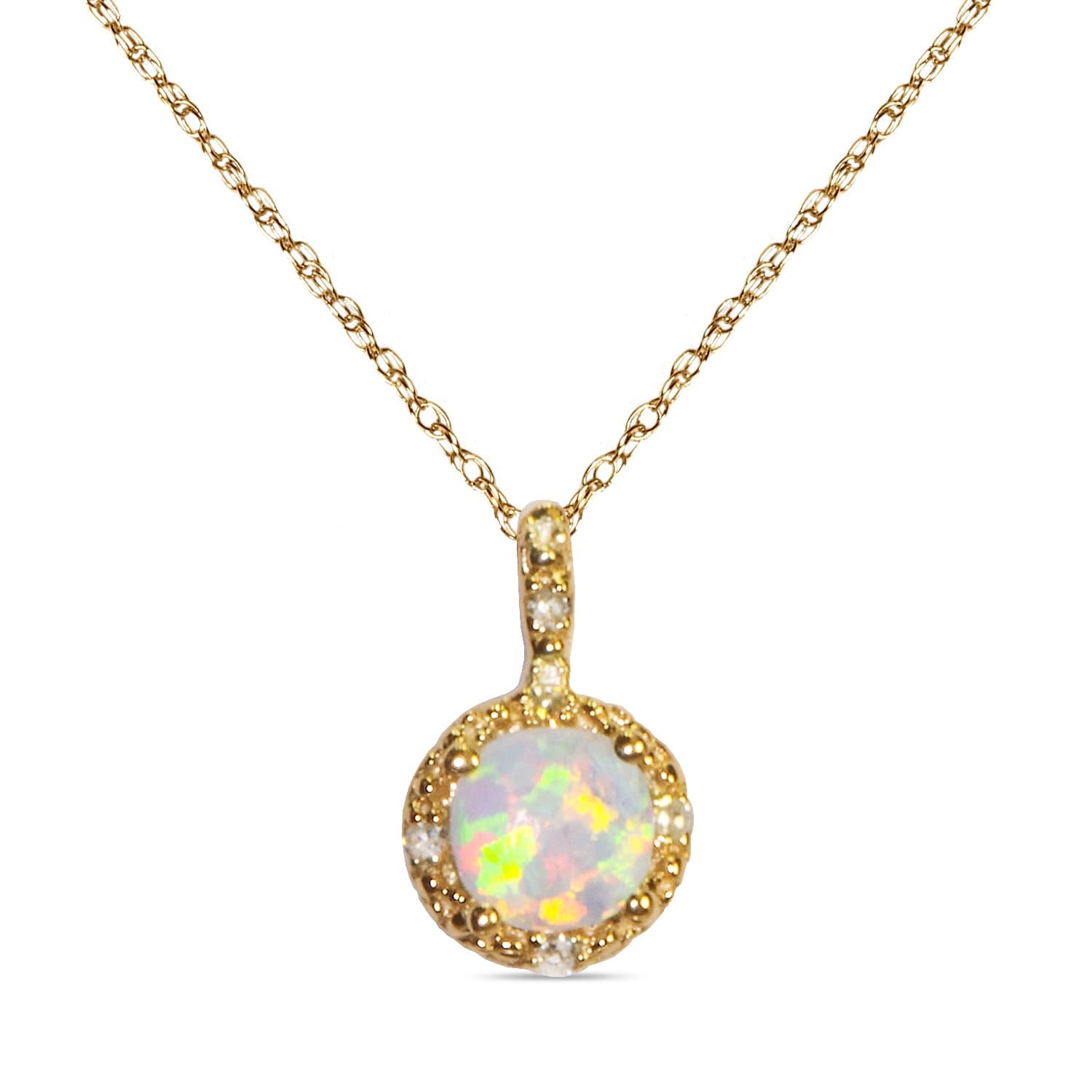 .025CT Diamond with Created Opal in 10k Yellow Gold in Pendant with Complimentary 18" Chain