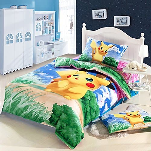 YOYOMALL Exported to Japan Cartoon Anime Pokemon Pikachu 3 Piece Bedding Sets for Teens,Pikachu Bedding Set,Kids Cartoon Anime Bedding Sets.