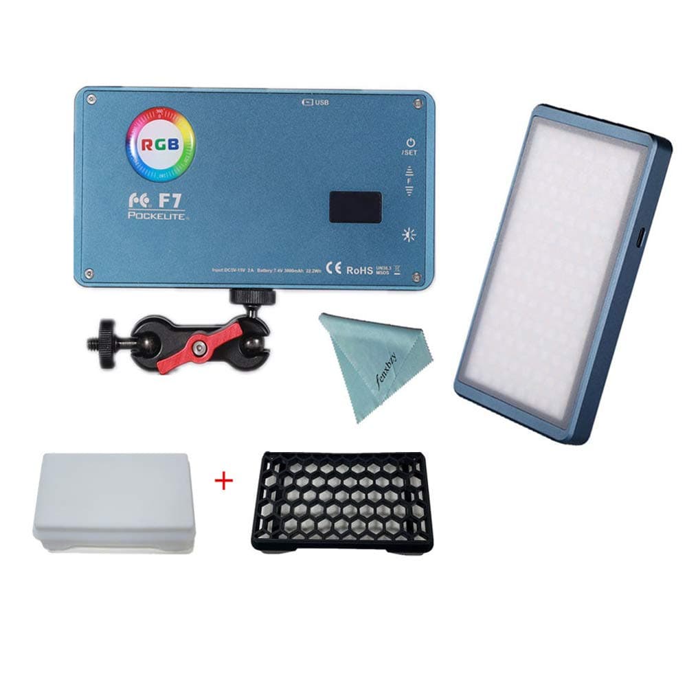 Falcon Eyes F7 12W RGB Led Light,with Honeycomb Grid and Softbox,CRI 97,2500K-9000K Adjustable with Magnet Adsorption Function, OLED Display,Multiple Scenario Mode