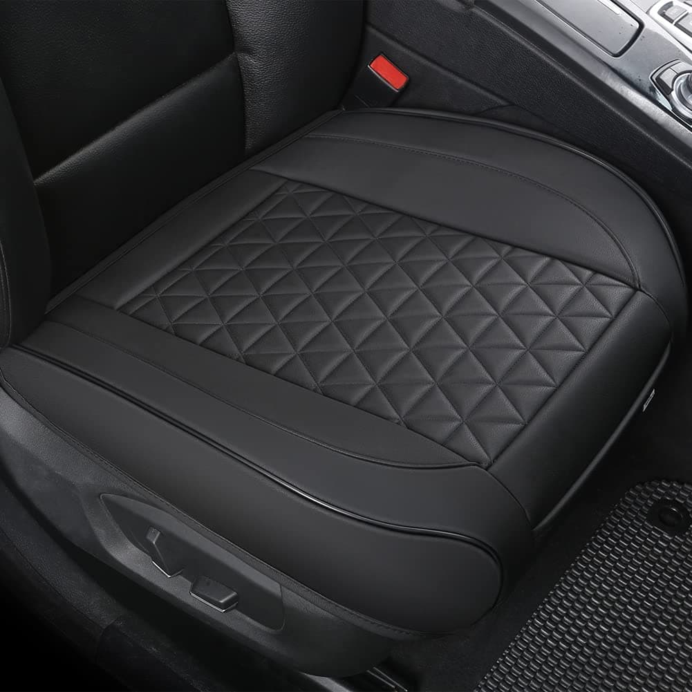 Black Panther 1 Pair Front Seat Covers Luxury Faux Leather Bottom Seat Cushions, Anti-Slip and Wrap Around The Bottom, Fit 95% of Vehicles - Black