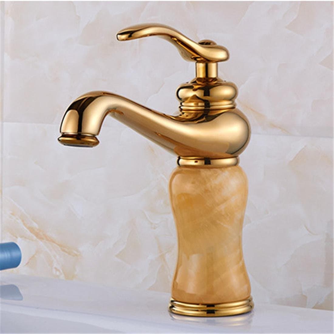Single Lever Bronze Color Spout Bath Basin Sink Taps , Yellow Jade Mosaic Chrome Bathroom Mixer Tap , Standard Modern Kitchen Lavatory Hot And Cold Faucet , Rose gold