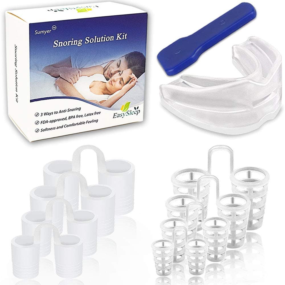 Sumyer Anti Snoring Devices, Snore Stopper Solution- Included 8 Nasal Dilators (4 Sizes Nose Vents) & 1 Mouthpiece Snoring Aids Guard for Ease Breathing Comfortable Sleeping Relief