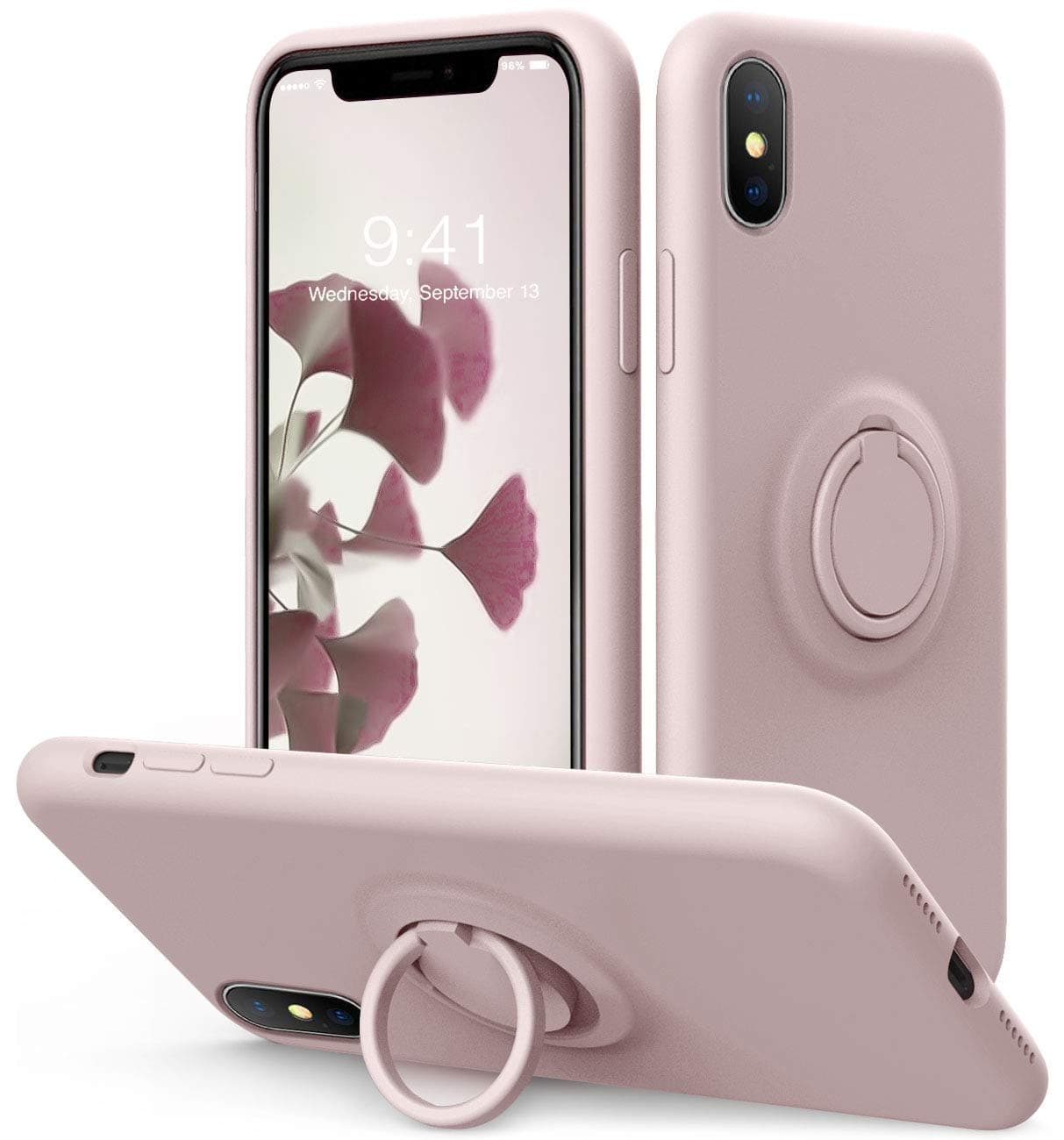 Vooii for iPhone Xs/X Case Kickstand | Baby Grade Liquid Silicone | 10ft Drop Tested Protective, Microfiber Lining Shockproof Full-Body Cover Case for iPhone Xs/X (Sand Pink)