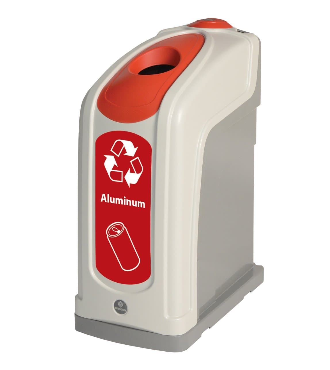 Nexus 13G Aluminum Can Recycling Container (Gray, Red Sticker) – Slim 13-Gallon Recycling Bin for Empty Cans – Modern Plastic Bin for Indoor Use