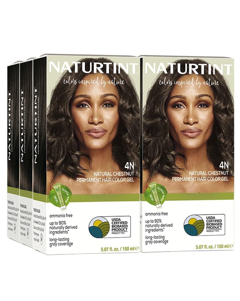 NaturtintPermanent Hair Color 4N Natural Chestnut (Pack of 6), Ammonia Free, Vegan, Cruelty Free, up to 100% Gray Coverage, Long Lasting Results