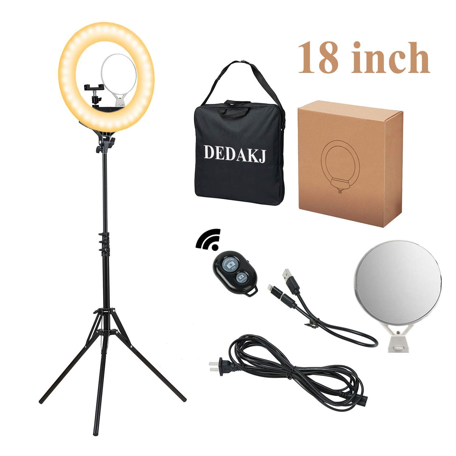 O Ring Light, 18 inch 480 pcs 80W Dimmable LED Ring Light with Cell Phone Holder/Tripod Stand/Remote Control/Carrying Bag and Dual Mirror