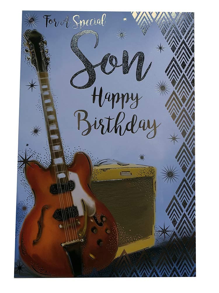 Special Son Electric Guitar Amp Stars & Scroll Design Happy Birthday Card