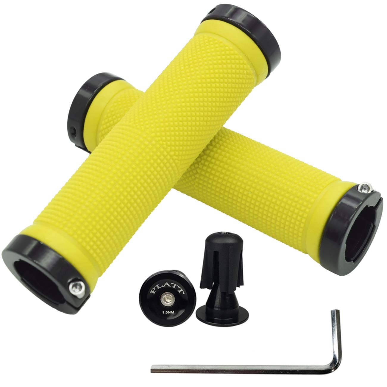PLATT Bike Handlebar Grips with Aluminum Lock Non-Slip Rubber Bicycle Handle Grip for MTB/BMX