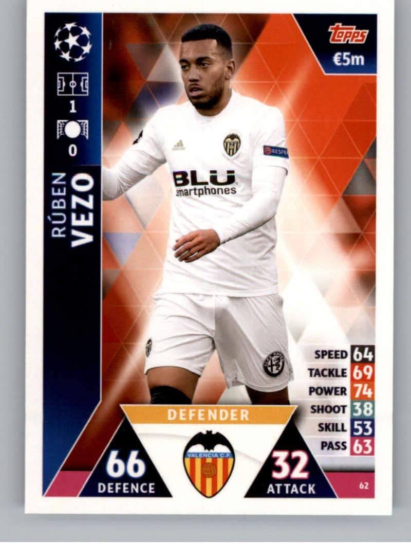 2018-19 Topps UEFA Champions League Match Attax #62 Ruben Vezo Valencia CF Official Futbol Soccer Card