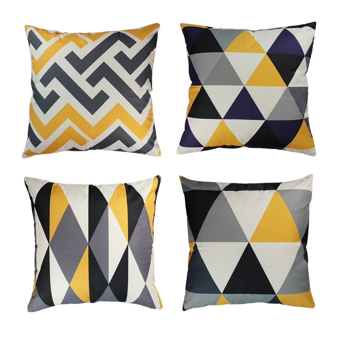 OYIMUASet of 4 Decorative Cushion Covers Yellow and Grey 20x20 inches Linen Geometric Pillow Covers 50cm x 50cm Square Pillowcases for Outdoor Furniture Garden Living Room