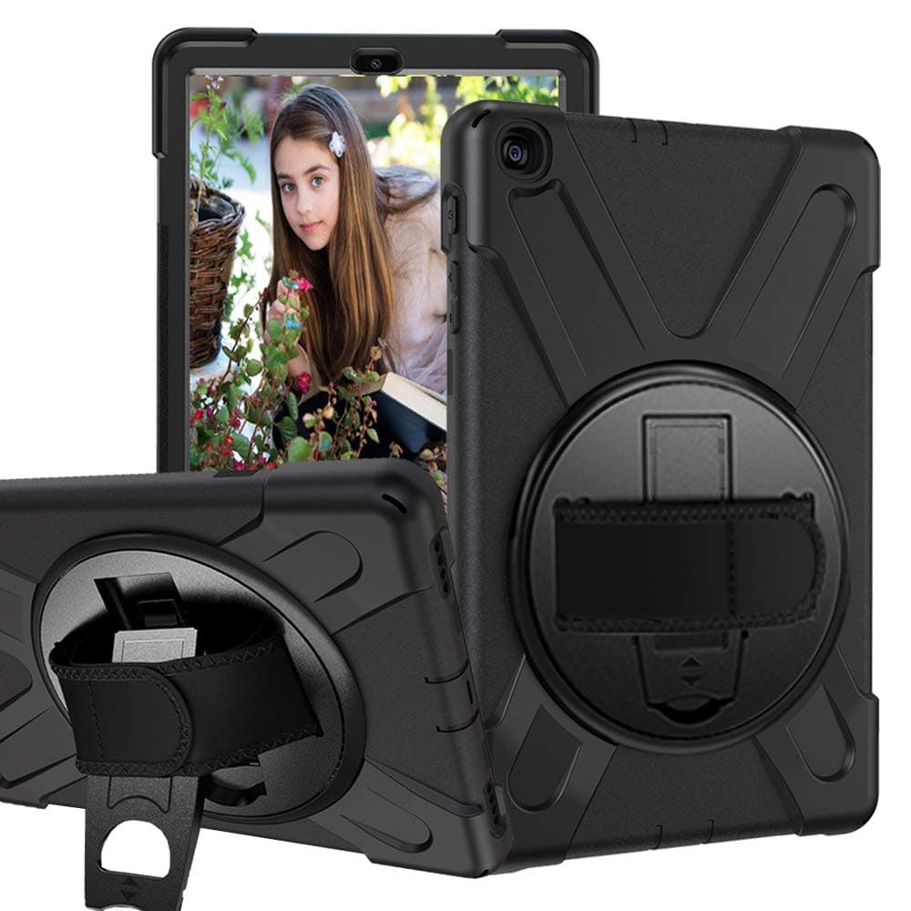 CCMAO Galaxy Tab A 10.1 2019 Case, SM-T510 Case, [Hand Strap] 360 Degree Rotating Kickstand Full-Body Impact Protective Case for Samsung Galaxy Tab A 10.1 2019 Release(SM-T510 /T515) (Black)