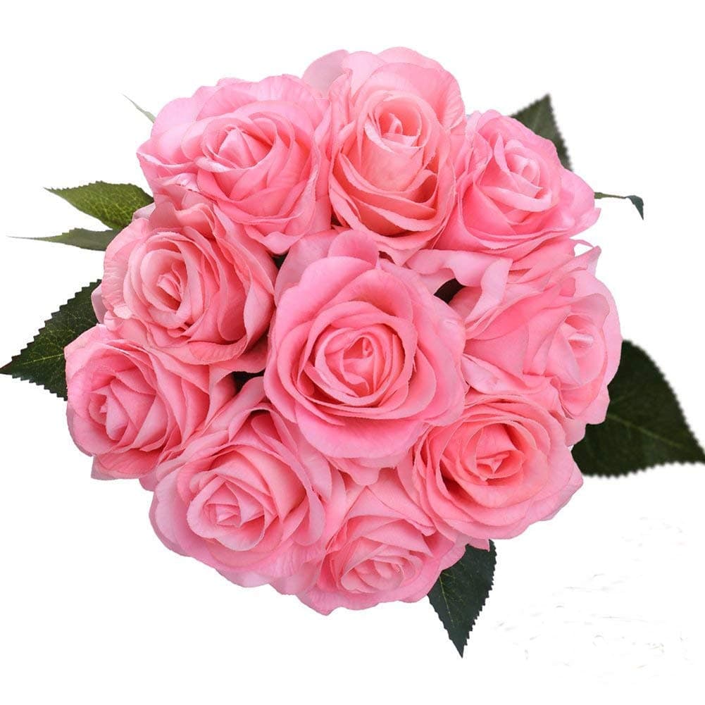 Artificial Flowers Heads IPOPU 25pcs Flowers Artificial for Decoration for Bridal Shower Decorations Wedding Decor Flower Wall Decor (Pink Red)