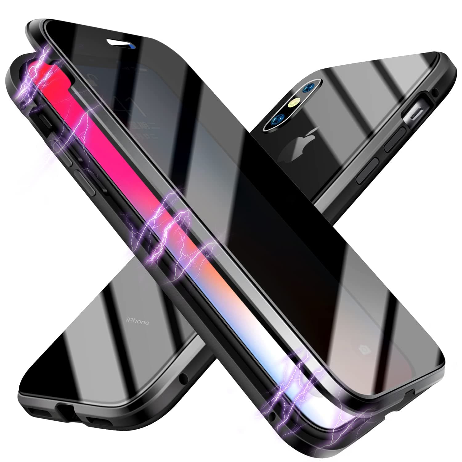 ESTPEAK Anti-peep Magnetic Case for iPhone Xs Max,Anti Peeping Magnetic Double-Sided Privacy Screen Protector Clear Back Metal Bumper Antipeep Anti-Spy Phone Cases Cover for iPhone Xs Max-Black