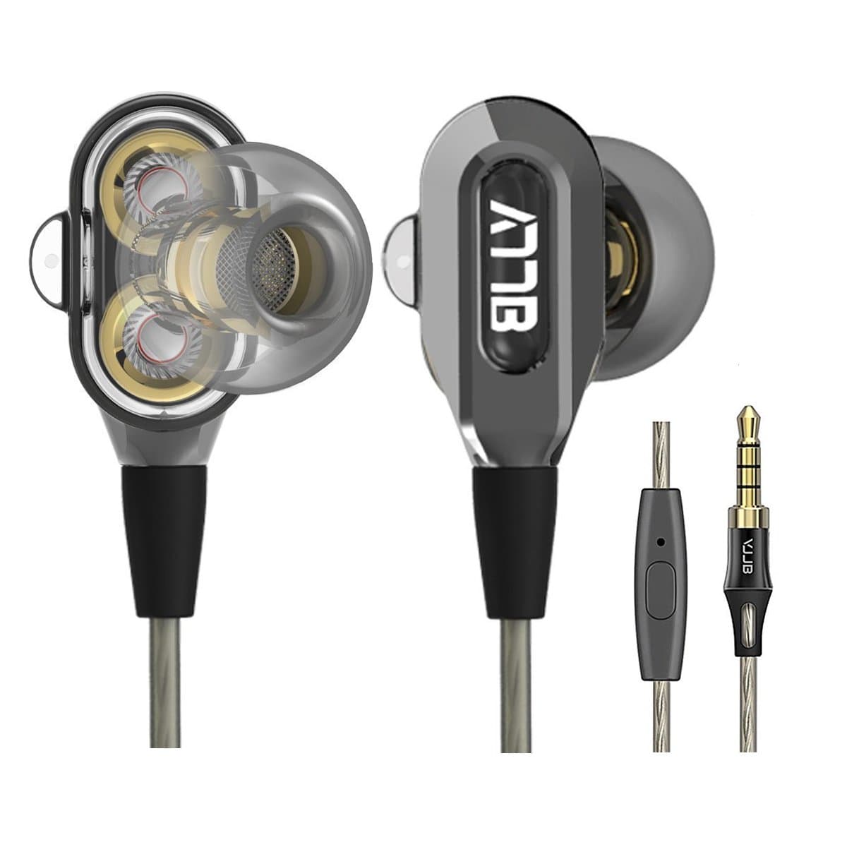 GranVela VJJB V1S High Definition Dual Dynamic Driver in-Ear Headphones with Mic and High Tensile Cable