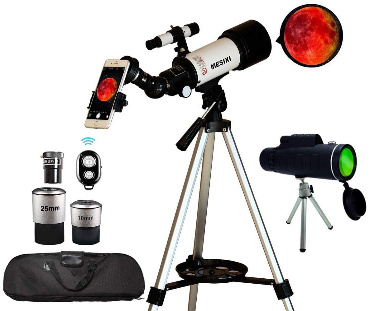 Astronomical Telescopes + Travel Monocular Telescope Scope 70mm Aperture 400mm AZ Mount Astronomical Refractor Telescopes for Kids Adults Beginners - Portable Bag, Phone Adapter