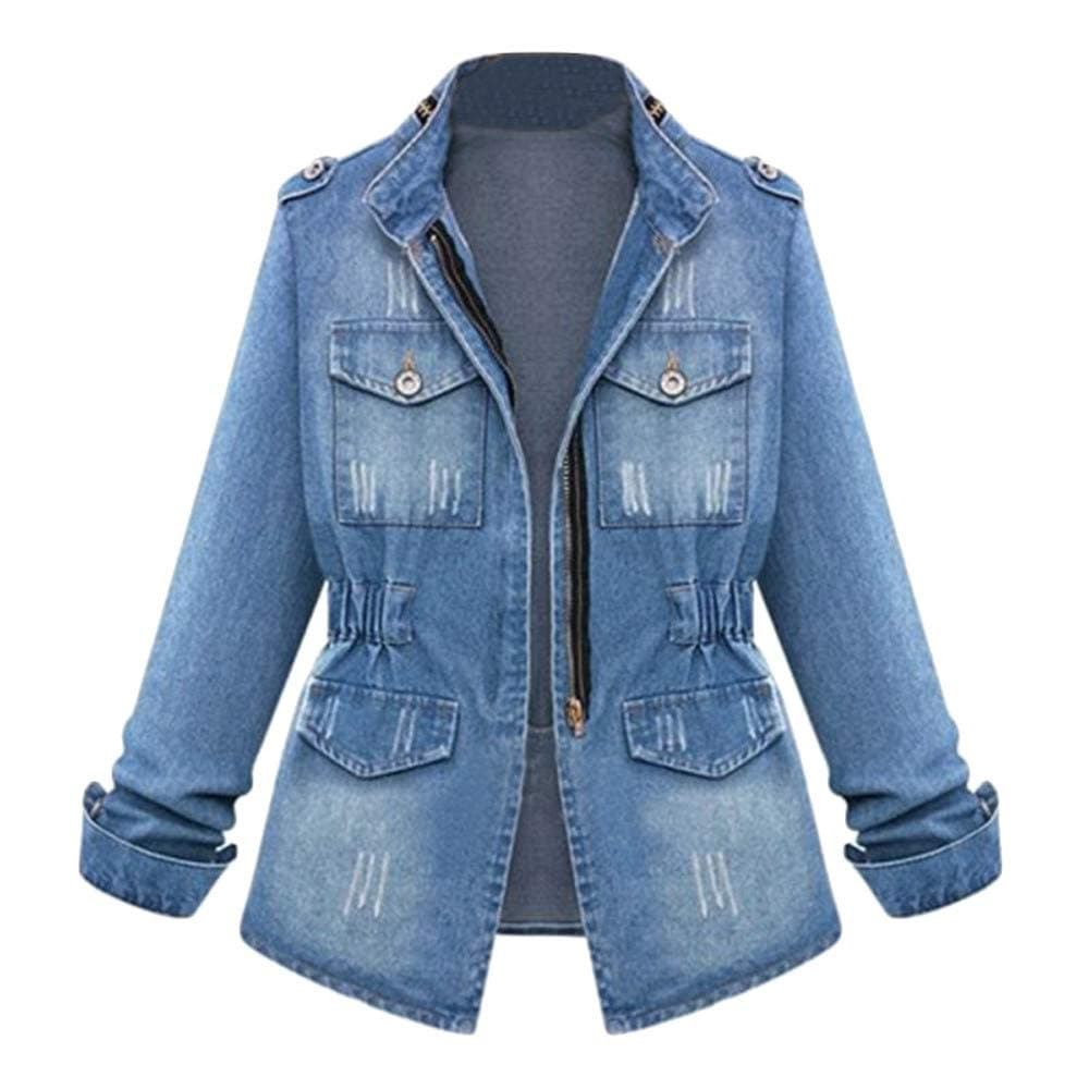 Plus Size Ladies Denim Oversize Jeans Chain Jacket Womens Pocket Coat Winter Warm Parka Classic Jacket Casual Thick Long Sleeve Cardigan Outwear