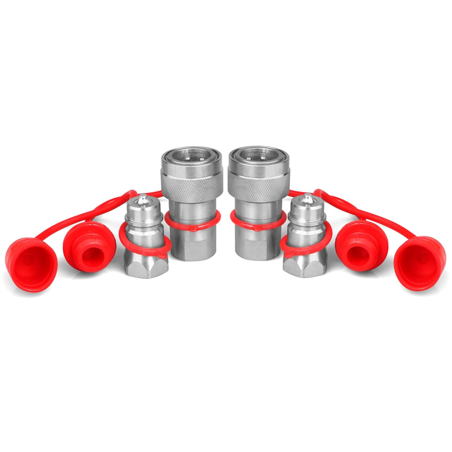 1/2" Ag Hydraulic Quick Connect Tractor Couplers with Dust Caps,Poppet Pioneer Style ISO 5675 Hydraulic Quick Coupler 1/2" NPT Thread & ISO 5675 Body