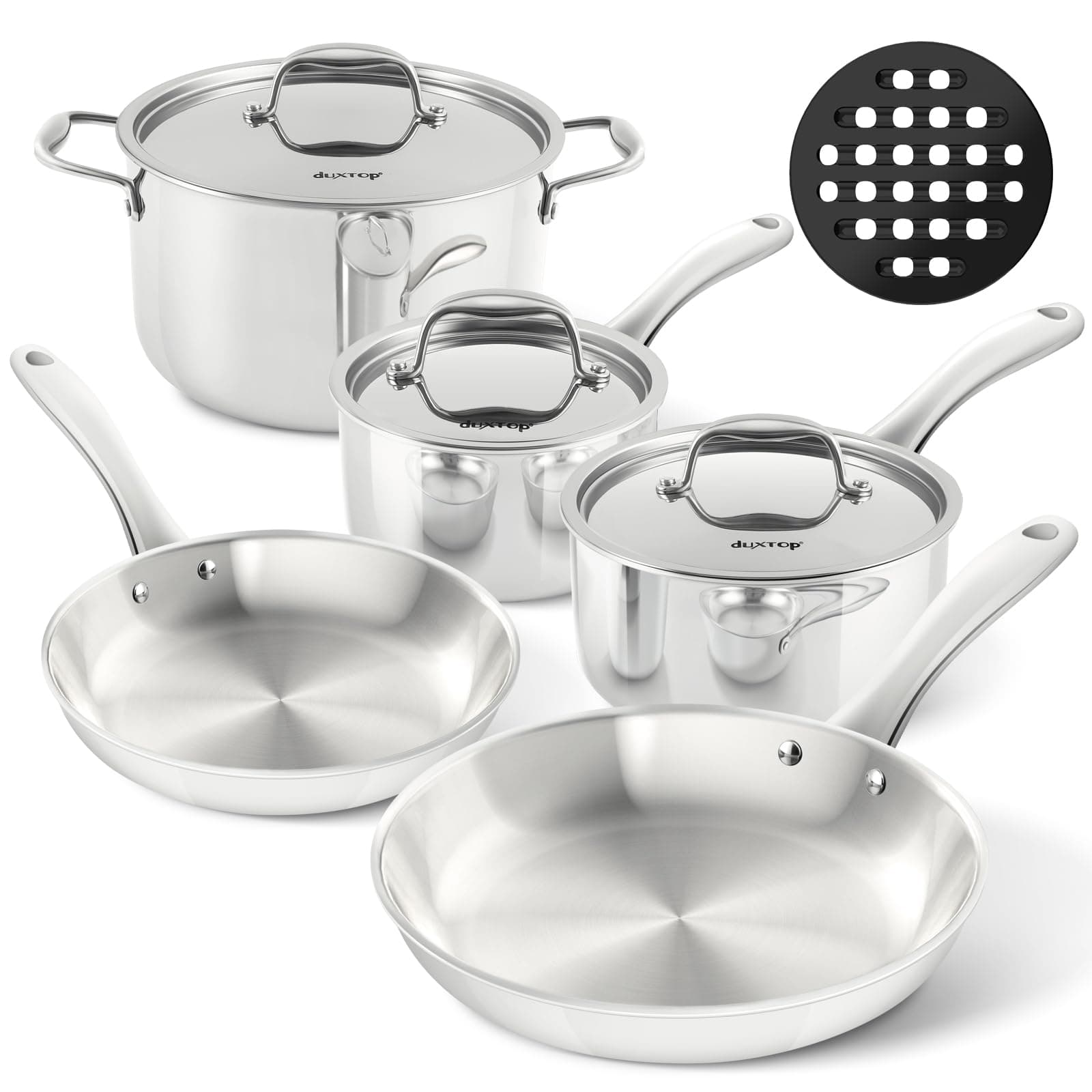 Duxtop Whole-Clad Tri-Ply Stainless Steel Induction Cookware Set, 9PC Kitchen Pots and Pans Set