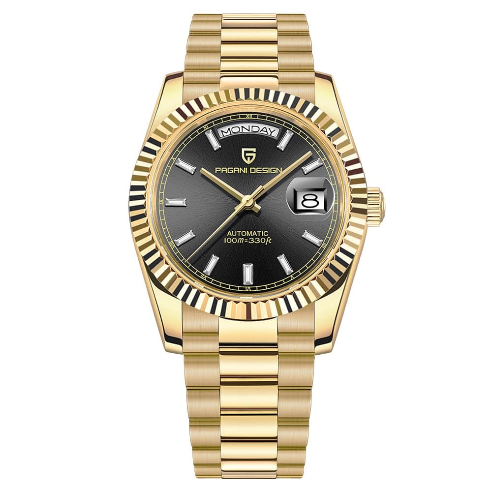 Pagani Design Men's Automatic Watch, NH36A Movement DD40 AR Sapphire Glass 100 Meter Water Resistant Men's Classic Casual Sport PD-1783 (Gold-Black AT-1783)