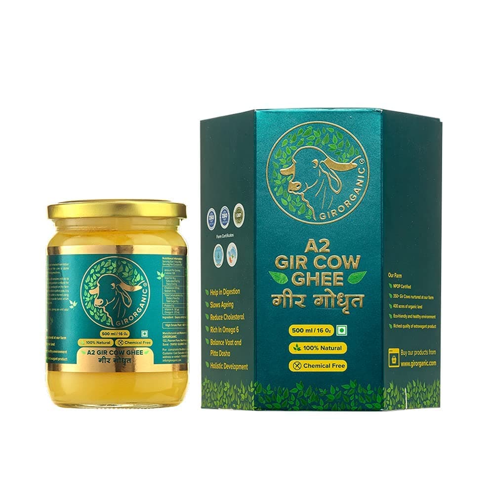 A2 Ghee 500ml - Pure Glass Bottle Ghee | 100% Gir Cow Ghee | Vedic Bilona Method | Grassfed, Cultured, Premium & Traditional Ghee | Immunity Booster | Gopal Ratna Award Winner 2023