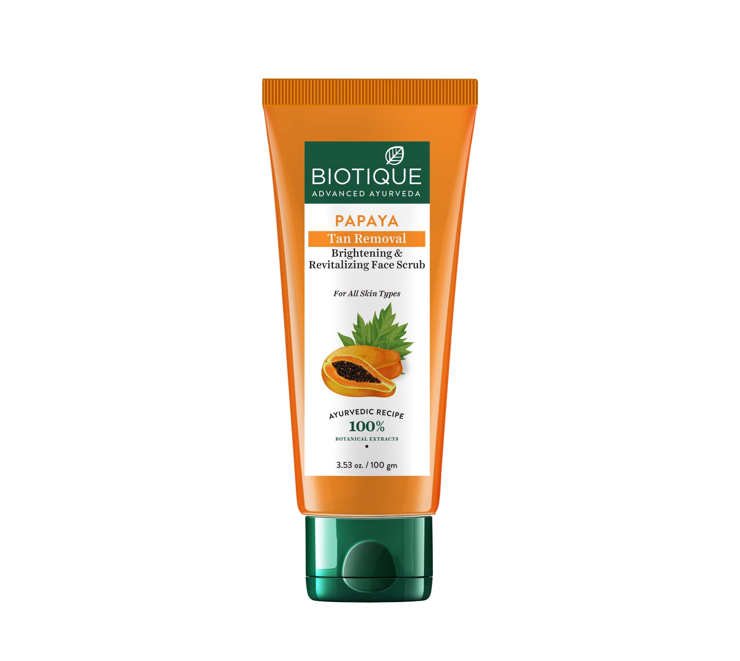 - Biotique Papaya Tan Removal Brightening & Revitalizing Face Scrub | Gentle Exfoliation | Smooth and Clear Complexation | 100% Botanical Extracts| Suitable for All Skin Types | 100g