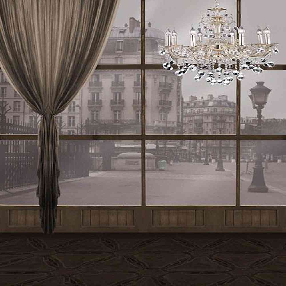GladsBuy French Window with Chandelier 10' x 10' Computer Printed Photography Backdrop Indoor Theme Background HY-CM-3350