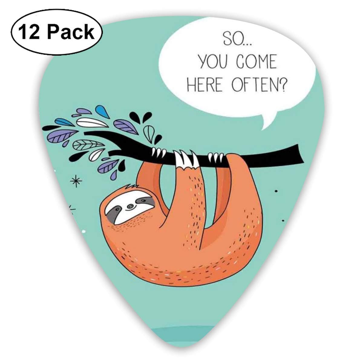 Guitar Picks12pcs Plectrum (0.46mm-0.96mm), Cartoon Design Print Sloth With A Flirty Quote So You Come Here Often Color Image,For Your Guitar or Ukulele