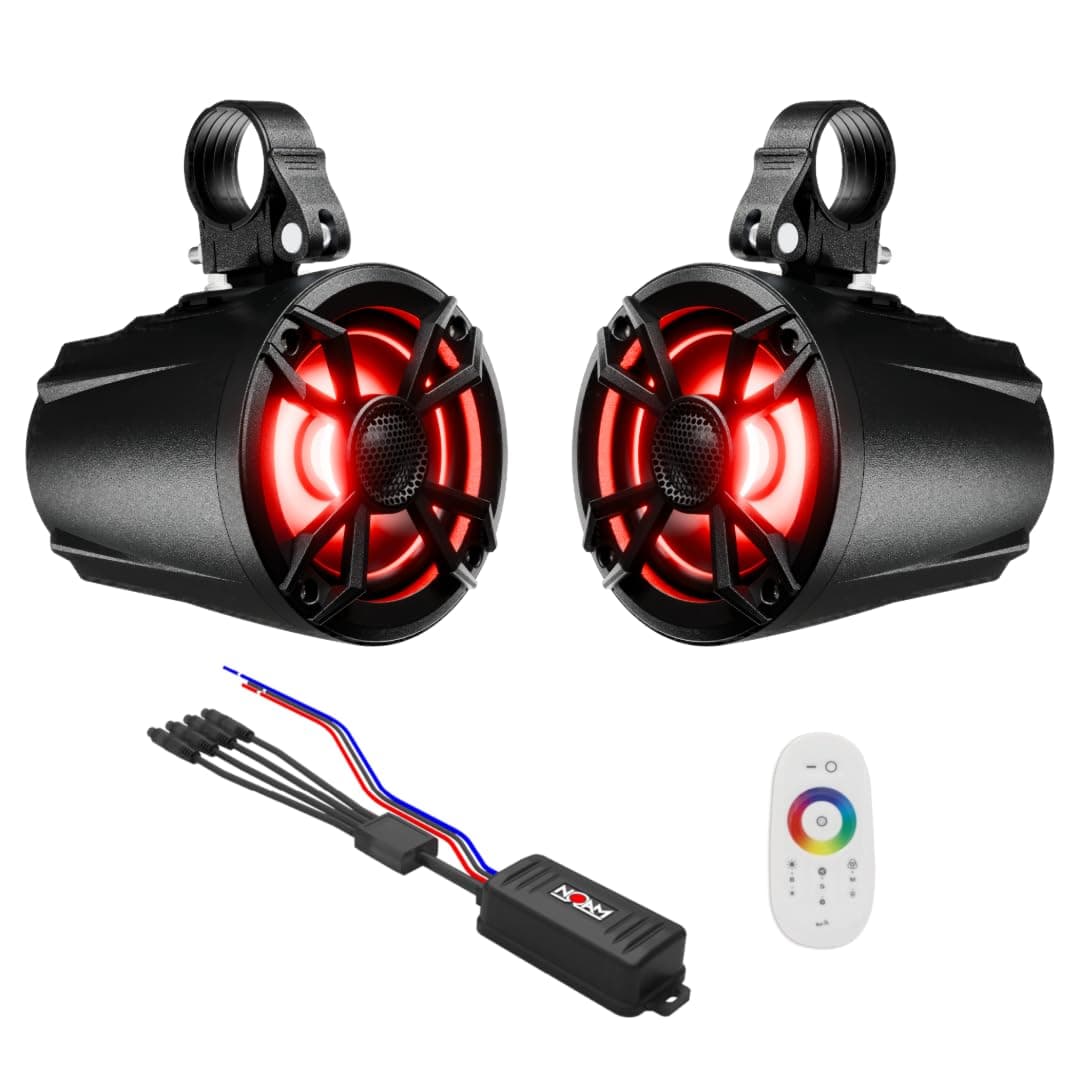 NOAM N5 - Pair of 5.25" UTV/Boat Marine Speakers with Passive Radiator - Now Including LED Light and MOUNTING Clamps at Sizes 1.5"-2.75"