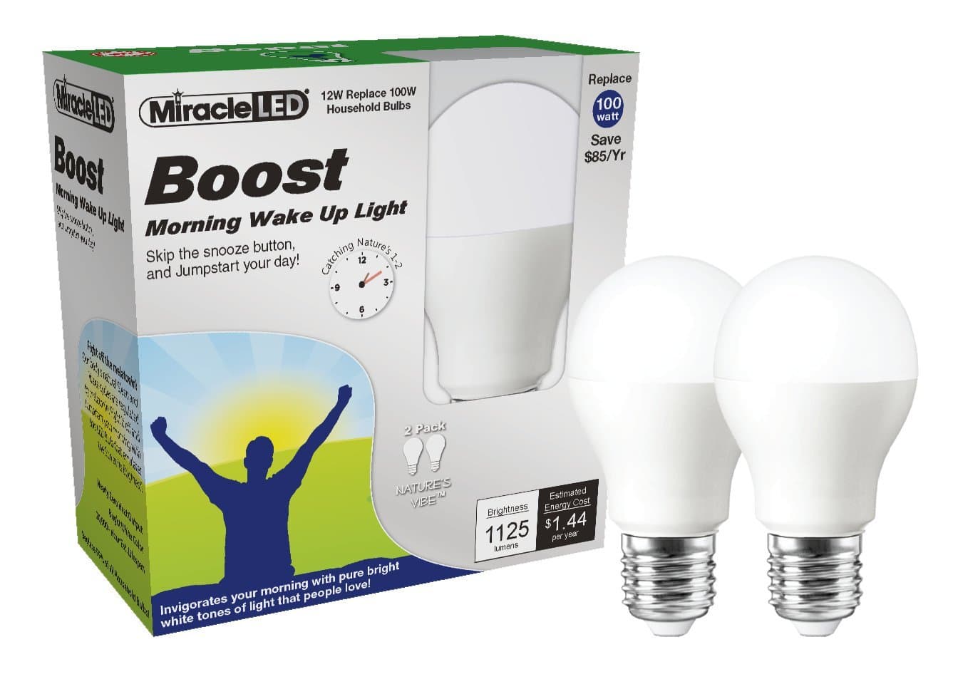 Miracle LED Boost Morning Wake Up Light, Replaces 100 Watt Bulbs, Natural Energy Light, 2-Pack