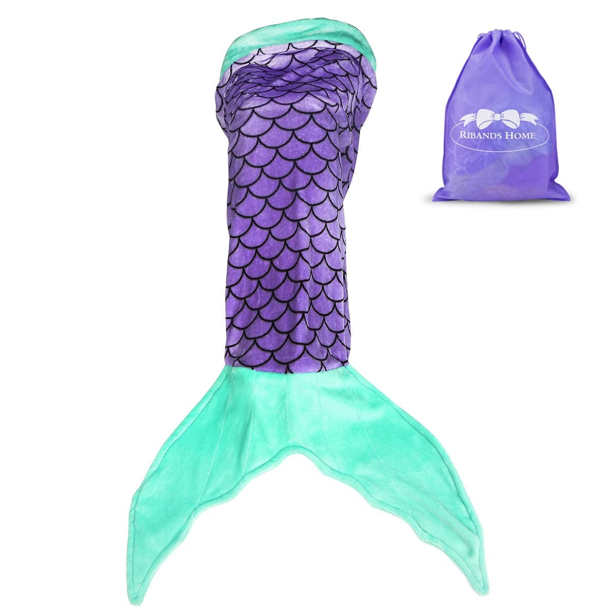 Mermaid Tail Blanket for Kids, Flannel All Season Sleeping Bag with Fish Scale Design. This Snuggly Blanket Makes a Great Gift (Purple & Aqua)