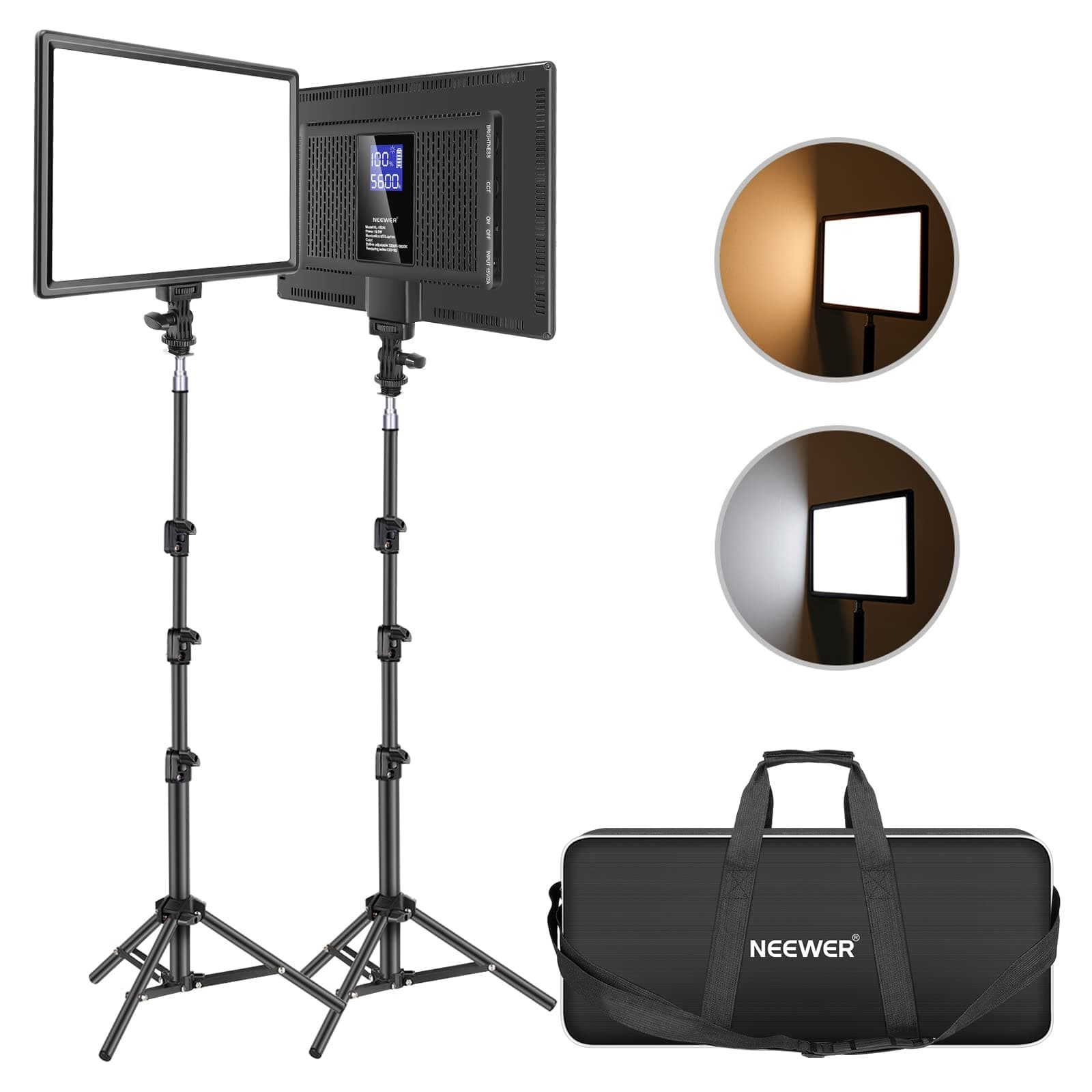 LED Video Lighting Kit with 70inch Light Stand, 2-Pack 384 LED Soft Video Light, Built-in Lithium Battery 3200K-5600K CRI 97+ Ultra-thin On Camera Light Panel for YouTube Photography Shooting