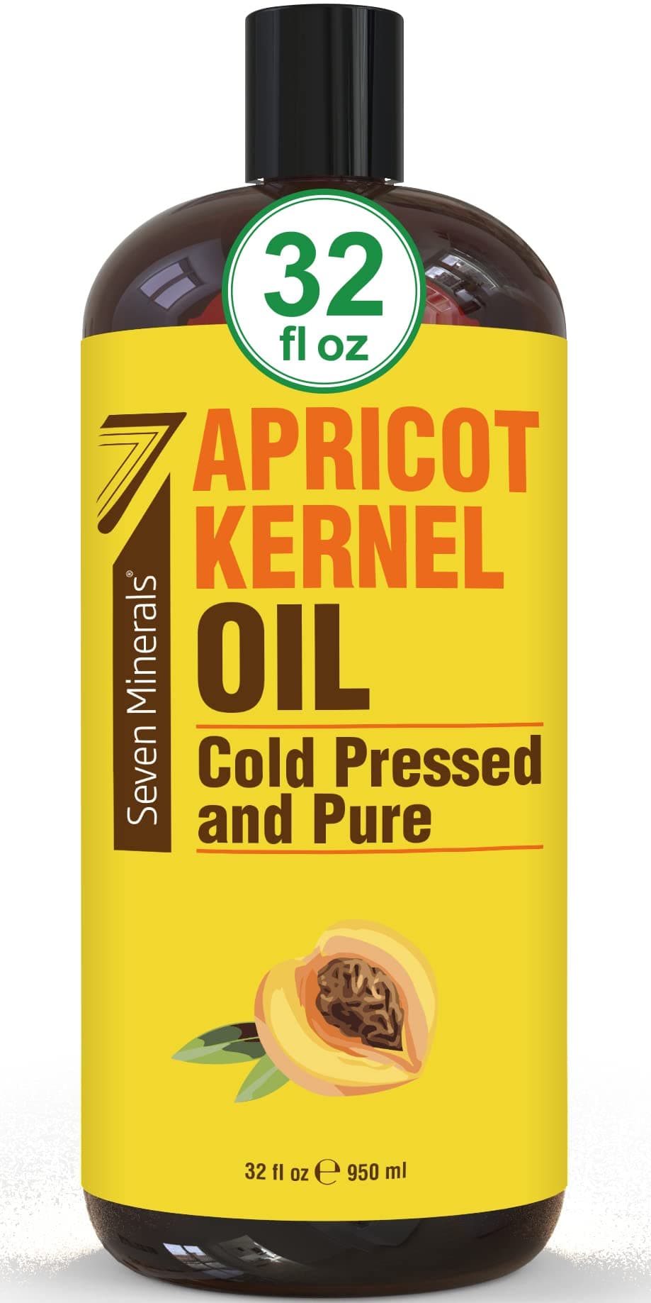Seven Minerals Pure Cold Pressed Apricot Kernel Oil - Big 32 fl oz Bottle - Non-GMO, Hexane Free, Natural & Lightweight Moisturizer for All Skin Types - Perfect Oil for Massage Therapy & Aromatherapy