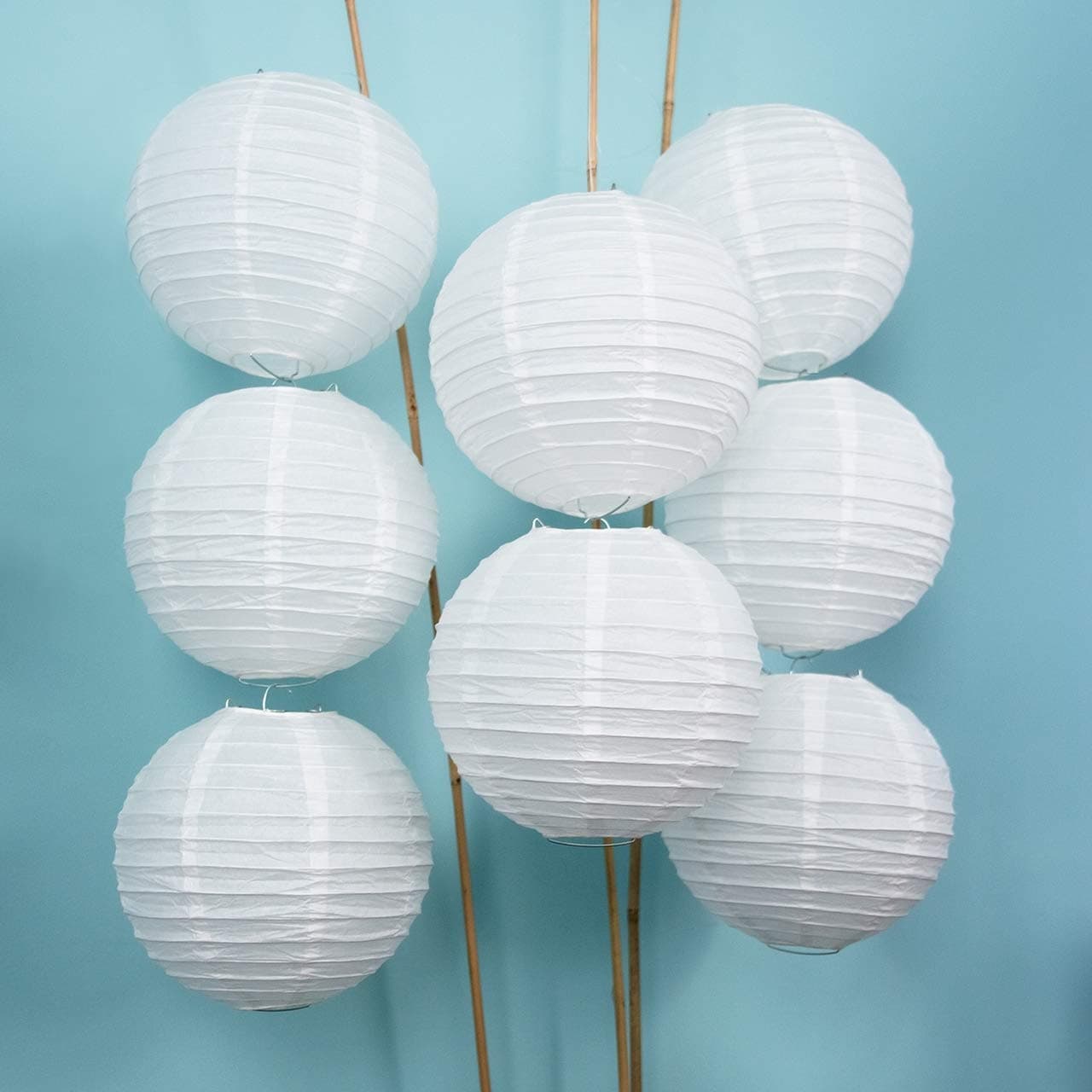 Luna Bazaar Paper Lanterns (8-Inch, Parallel Style Ribbed, White, Set of 8)